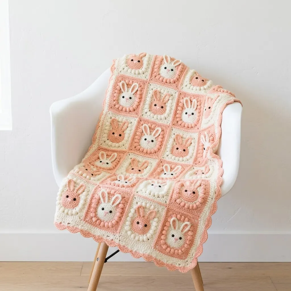 Adorable Bunny Granny Square Baby Blanket Free Crochet Pattern