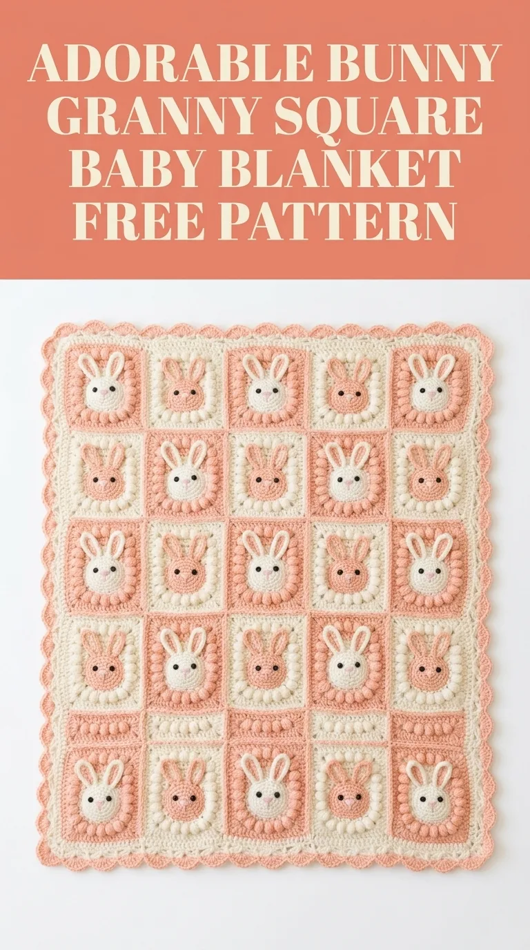 Adorable Bunny Granny Square Baby Blanket Free Crochet Pattern