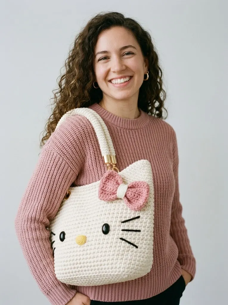 Adorable Kitty Face Tote Bag Free Crochet Pattern