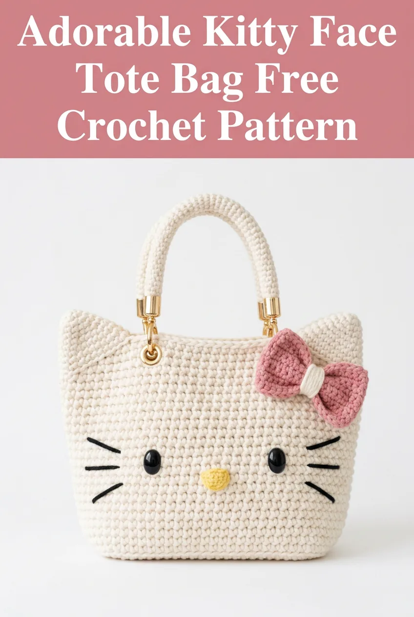 Adorable Kitty Face Tote Bag Free Crochet Pattern
