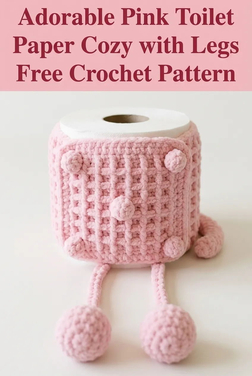 Adorable Pink Toilet Paper Cozy with Legs Free Crochet Pattern