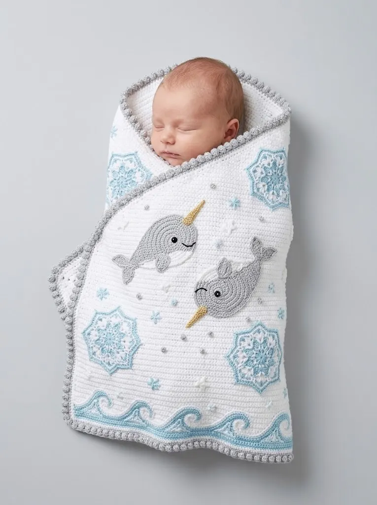 Arctic Narwhal Baby Blanket Free Crochet Pattern