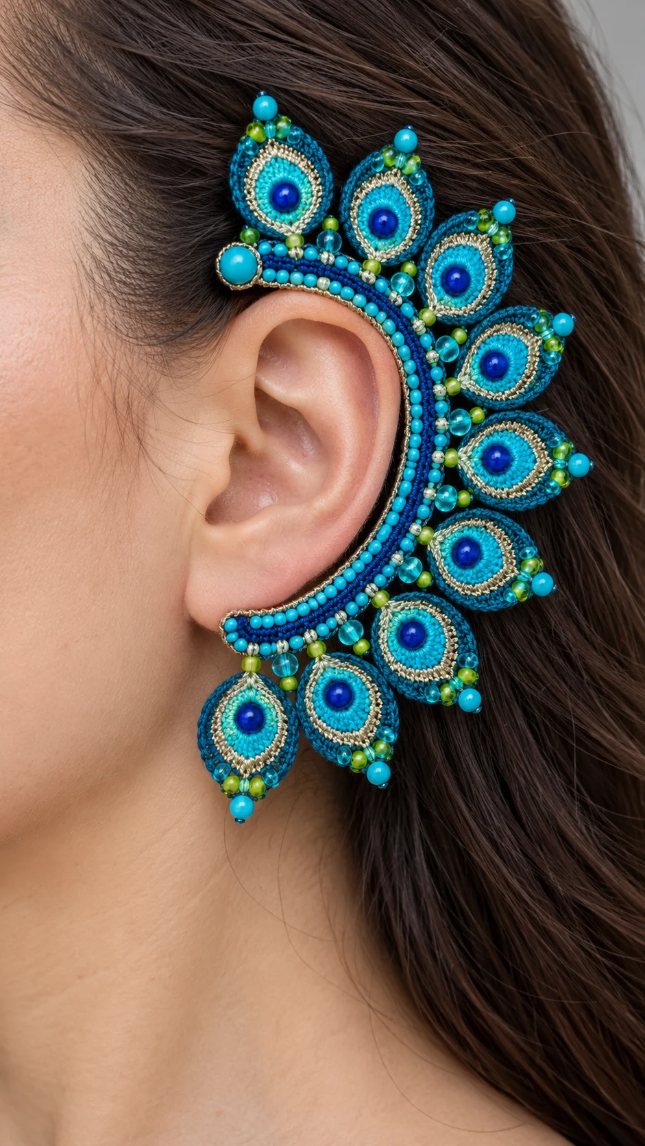 Beaded Peacock Ear Cuff Crochet Pattern