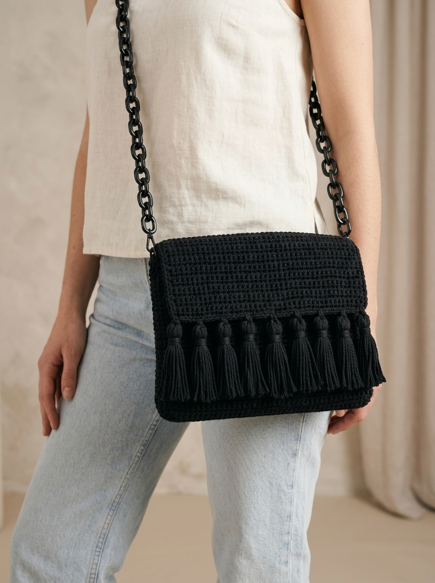 Black Tassel Fringe Clutch Crossbody Free Crochet Pattern