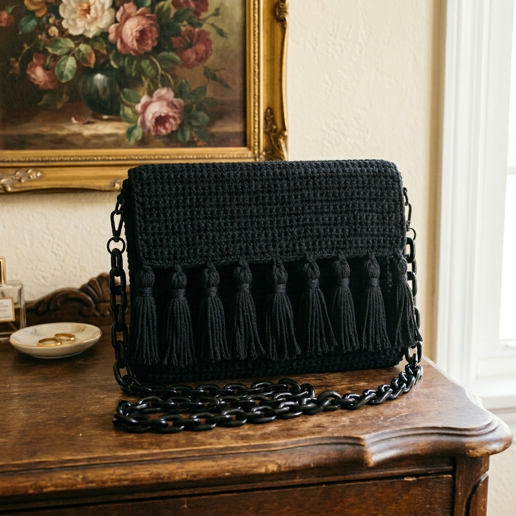 Black Tassel Fringe Clutch Crossbody Crochet Pattern (PDF Download)