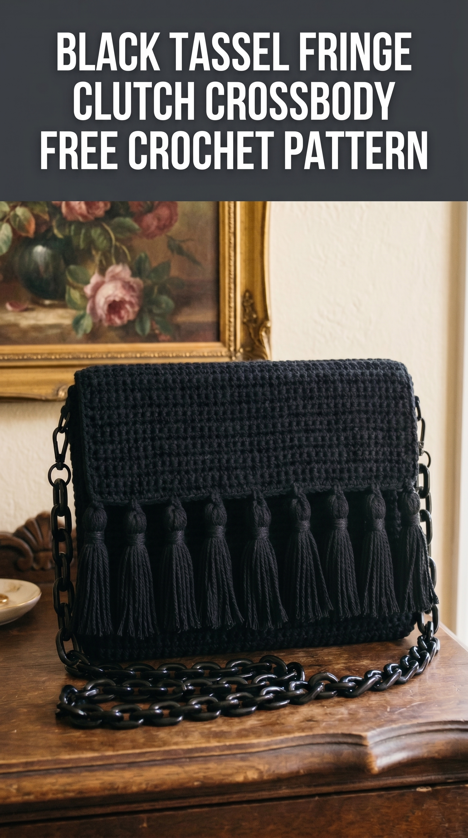 Black Tassel Fringe Clutch Crossbody Free Crochet Pattern