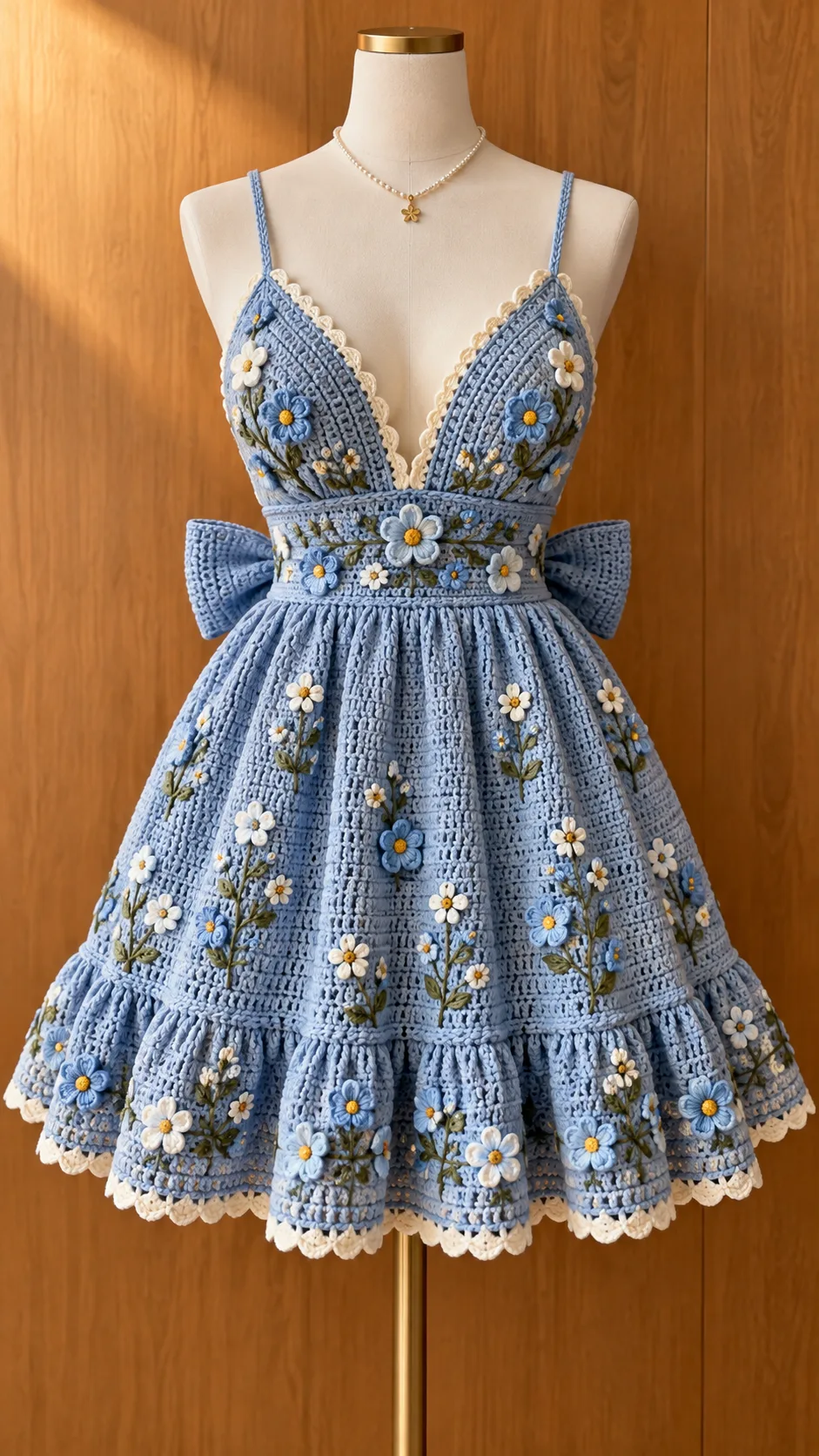 Blue Floral Ruffle Dress Crochet Pattern