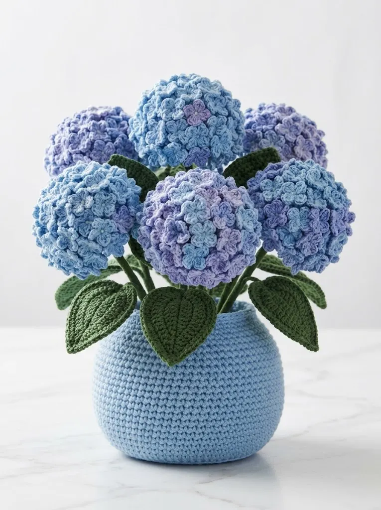 Blue Hydrangea Crochet Planter Free Crochet Pattern
