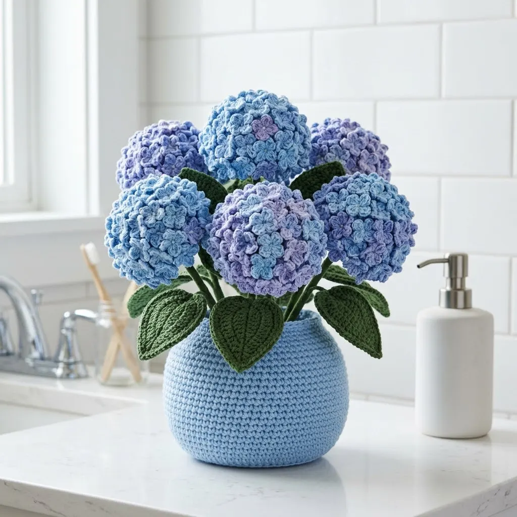 Blue Hydrangea Crochet Planter Free Crochet Pattern