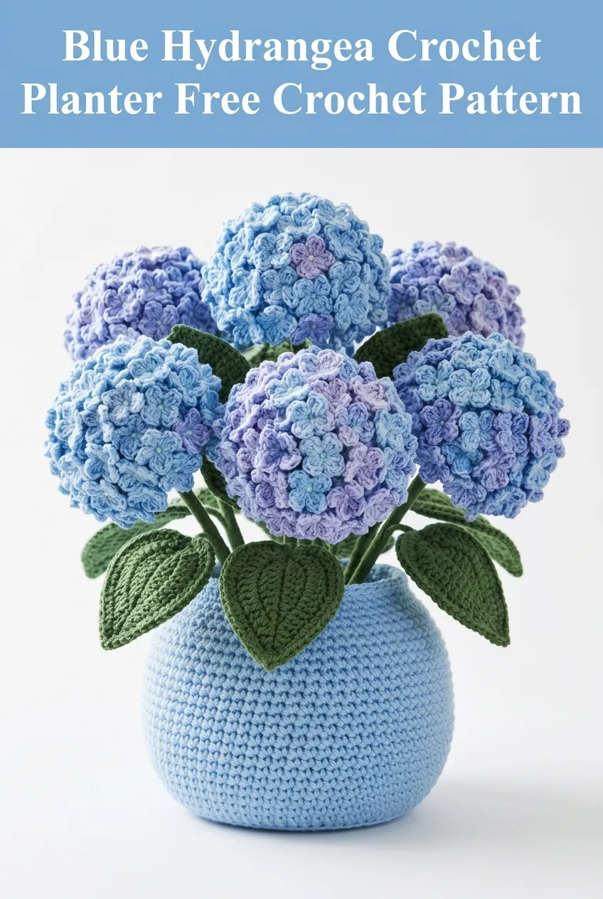 Blue Hydrangea Crochet Planter Free Crochet Pattern