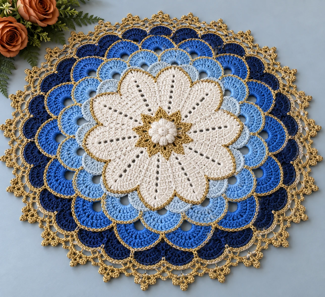 Blue Ombre Gold Placemat Crochet Pattern