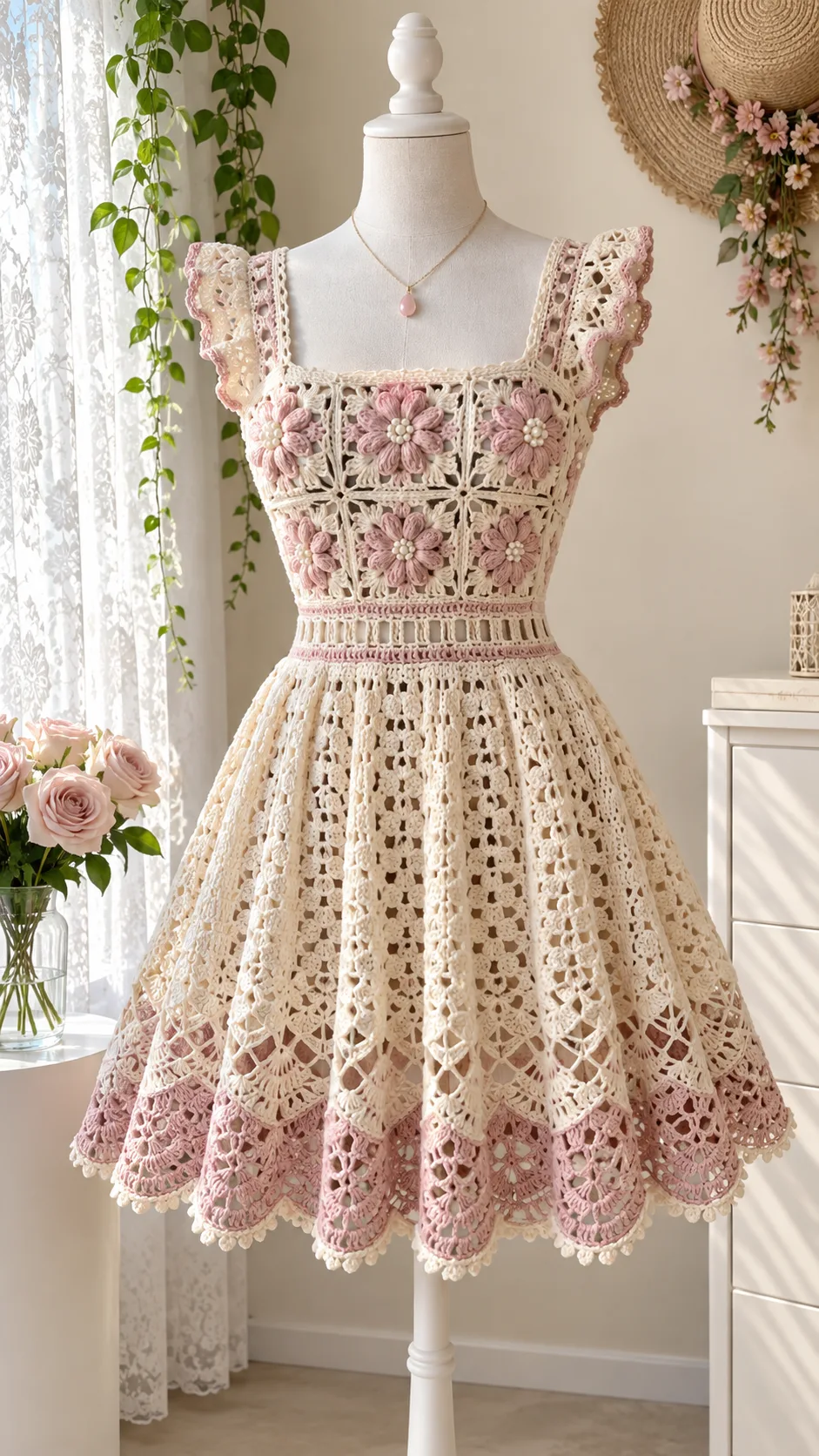 Blush Floral Lace Dress Crochet Pattern
