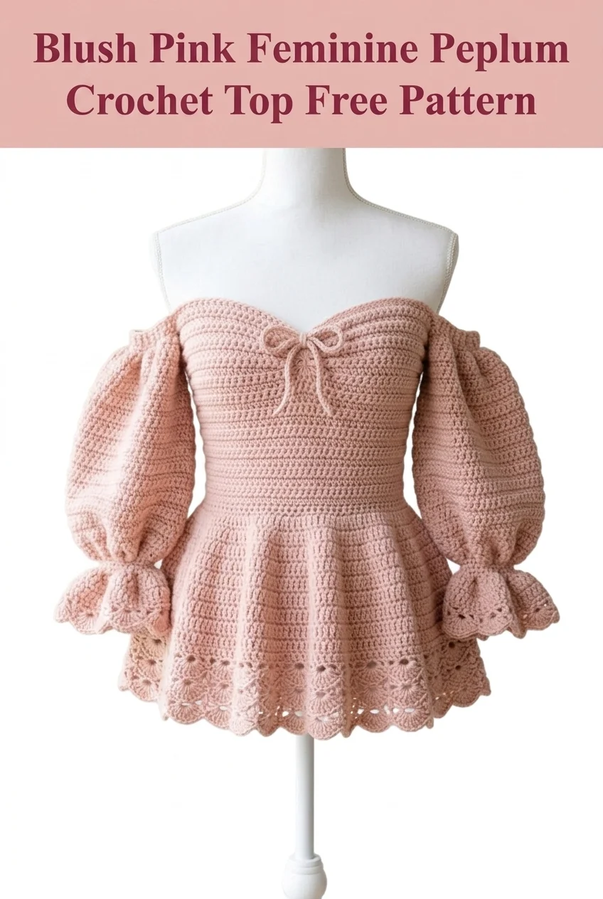 Blush Pink Feminine Peplum Crochet Top Free Pattern