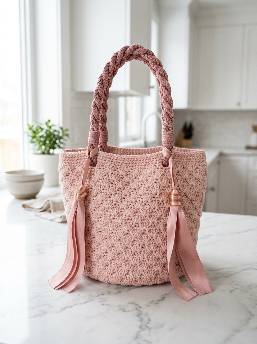 Blush Pink Market Tote with Rose Gold Tassels Pattern (PDF Download)