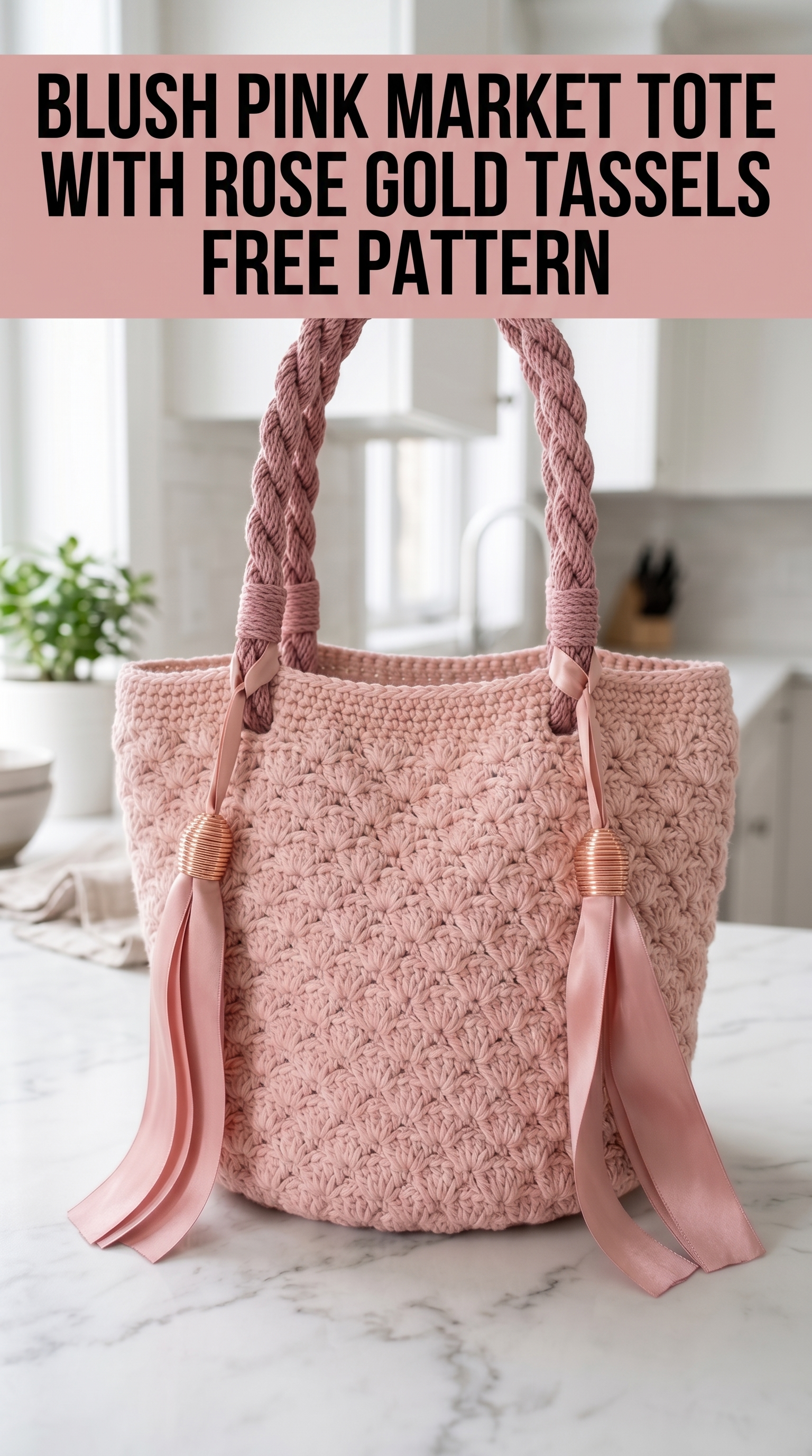 Blush Pink Market Tote with Rose Gold Tassels Free Pattern