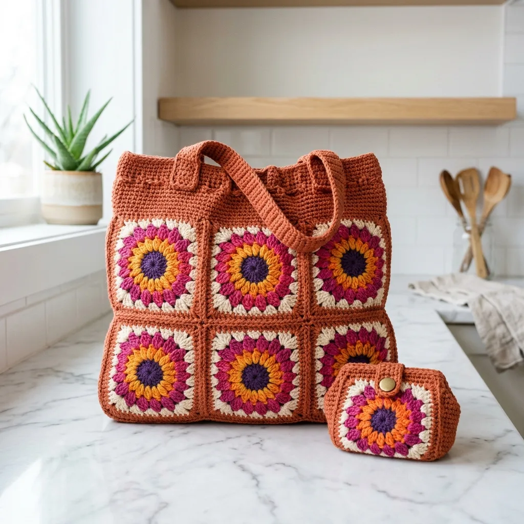 Bohemian Sunset Granny Square Tote Crochet Pattern