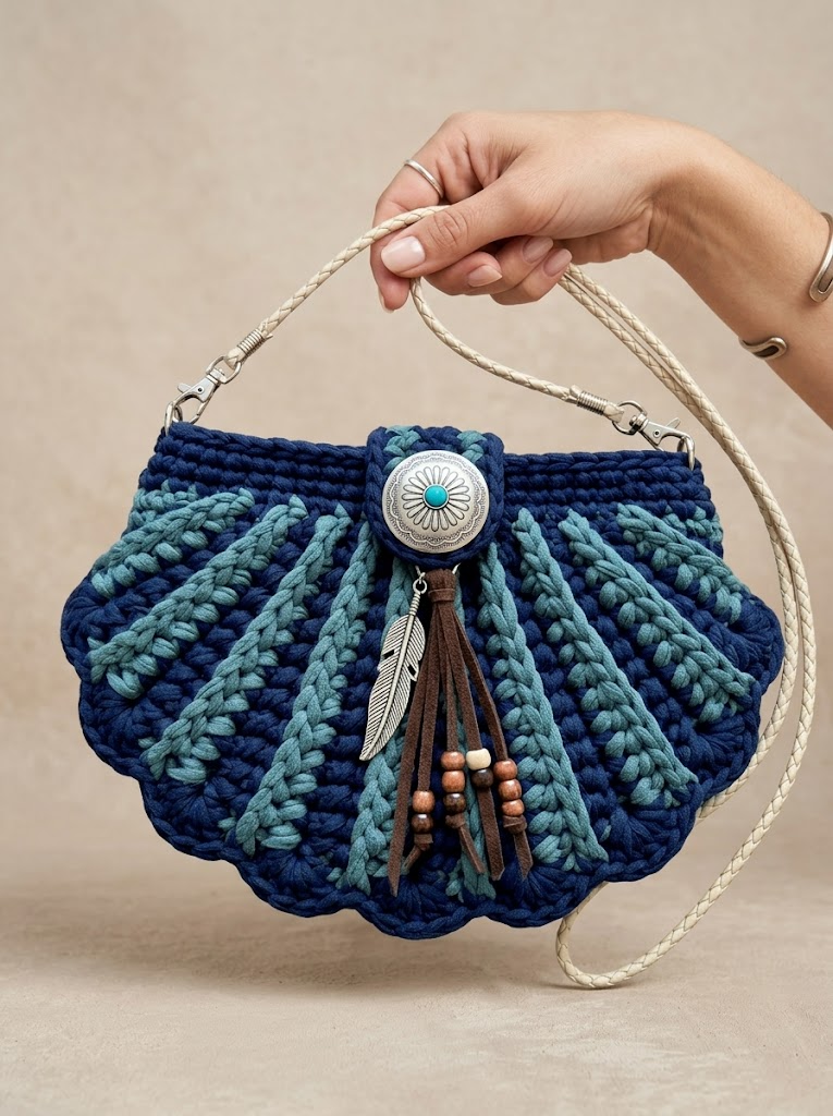 Boho Seashell Clutch Bag Free Crochet Pattern