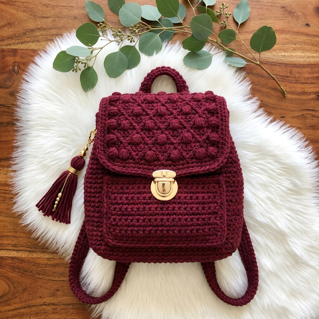 Burgundy Mini Backpack Crochet Pattern