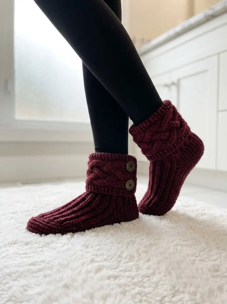 Burgundy Wine Velvet Touch Slipper Boots Free Crochet Pattern