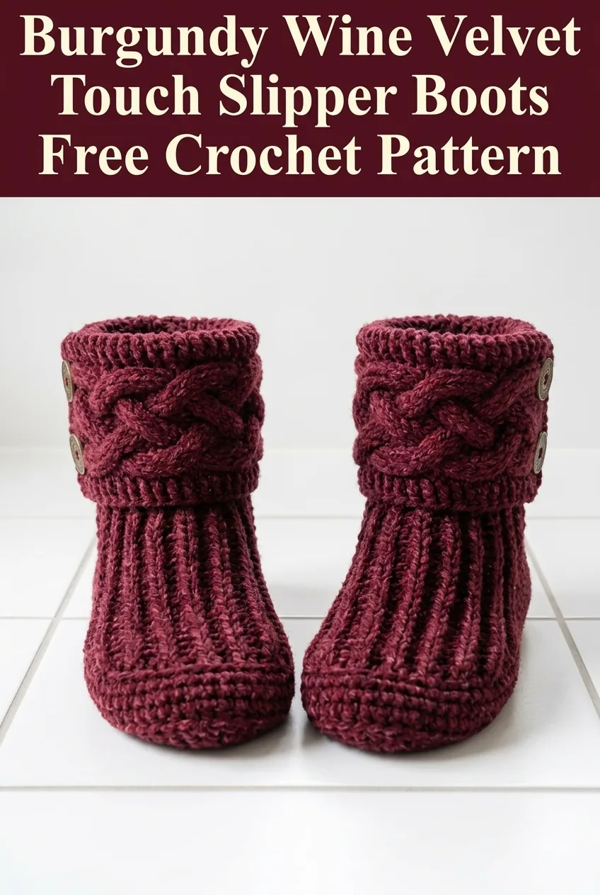 Burgundy Wine Velvet Touch Slipper Boots Free Crochet Pattern