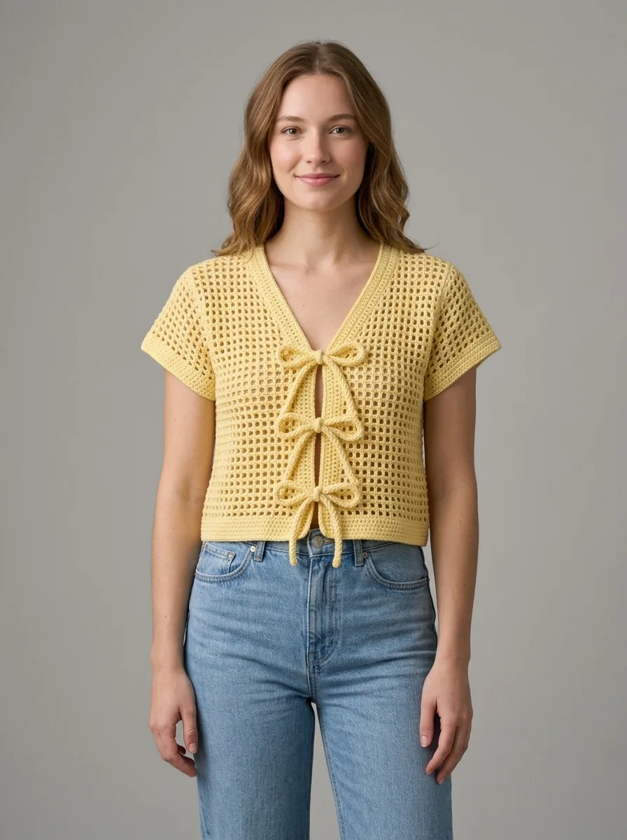 Butter Yellow Mesh Cardigan Free Crochet Pattern