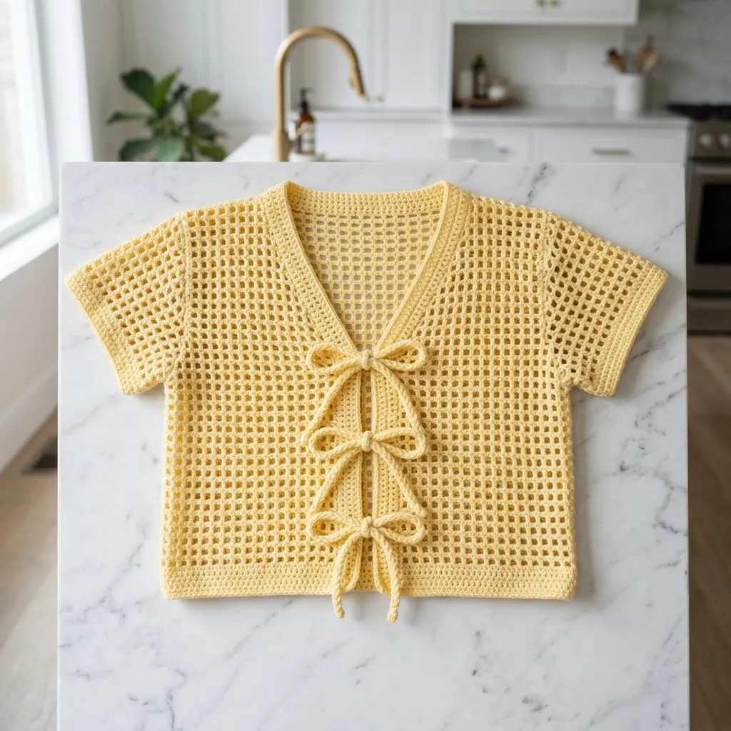 Butter Yellow Mesh Cardigan Free Crochet Pattern