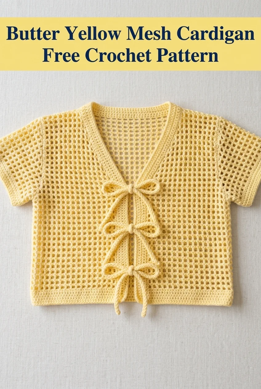 Butter Yellow Mesh Cardigan Free Crochet Pattern
