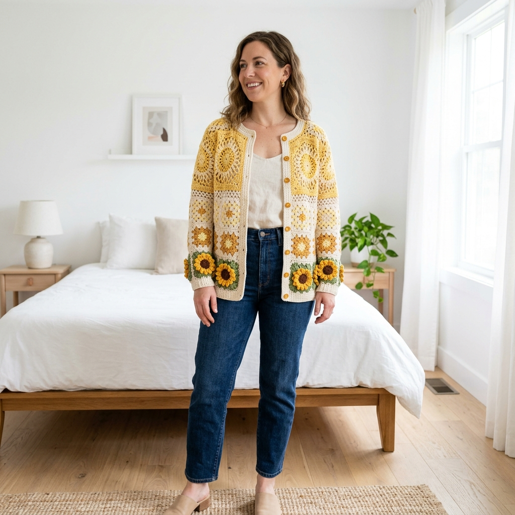 Buttercup Yellow Daisy Cardigan Crochet Pattern