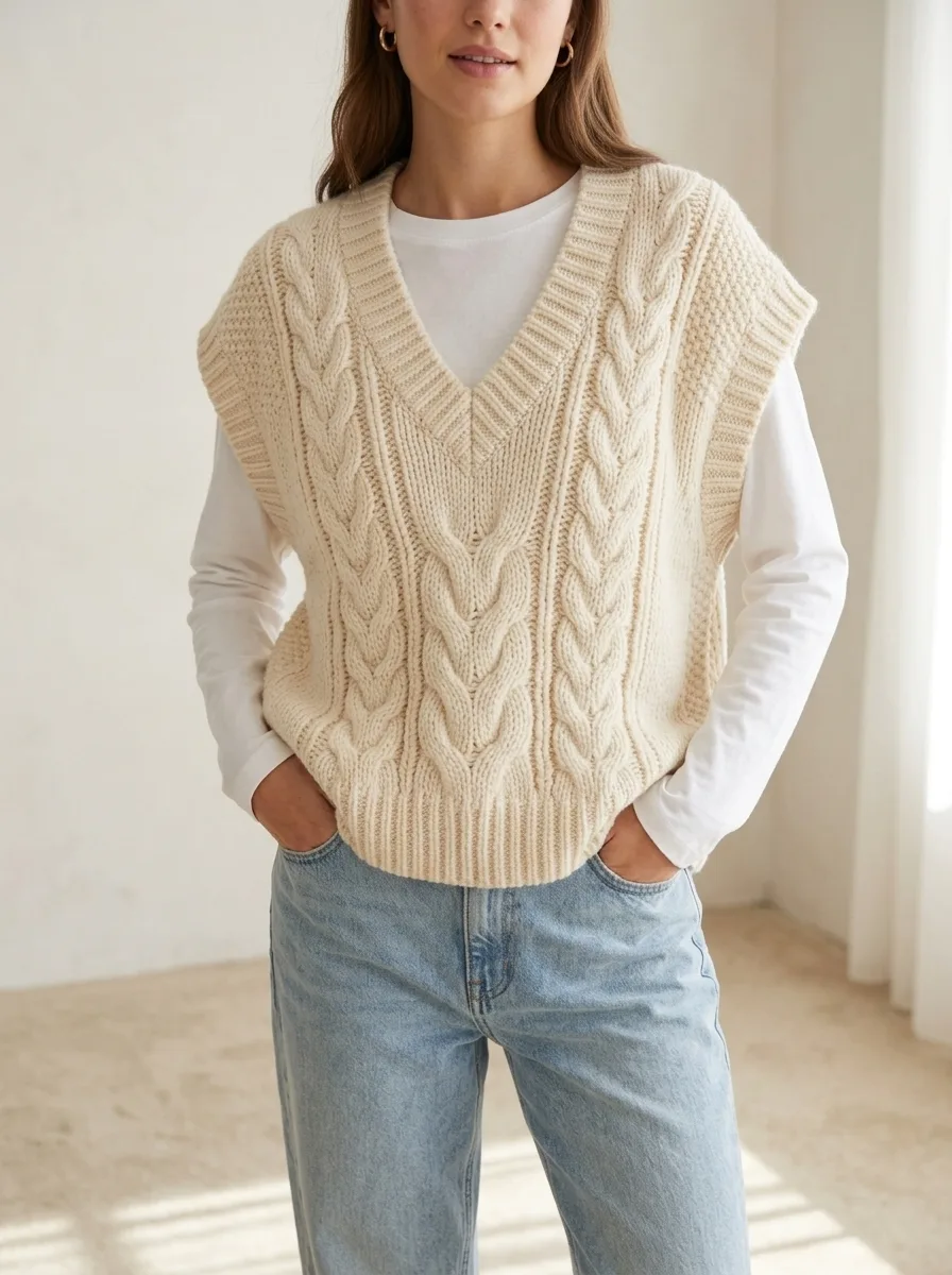 Chunky Cable Knit Sweater Vest Free Crochet Pattern