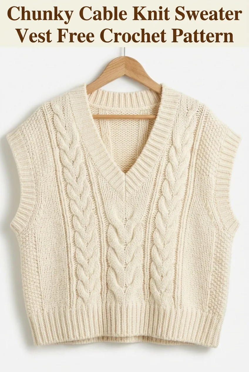 Chunky Cable Knit Sweater Vest Free Crochet Pattern