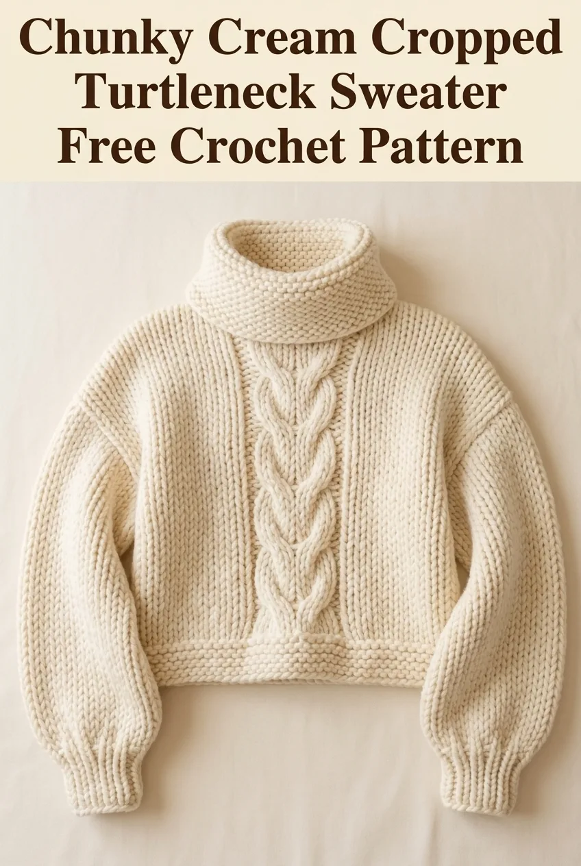 Chunky Cream Cropped Turtleneck Sweater Free Crochet Pattern
