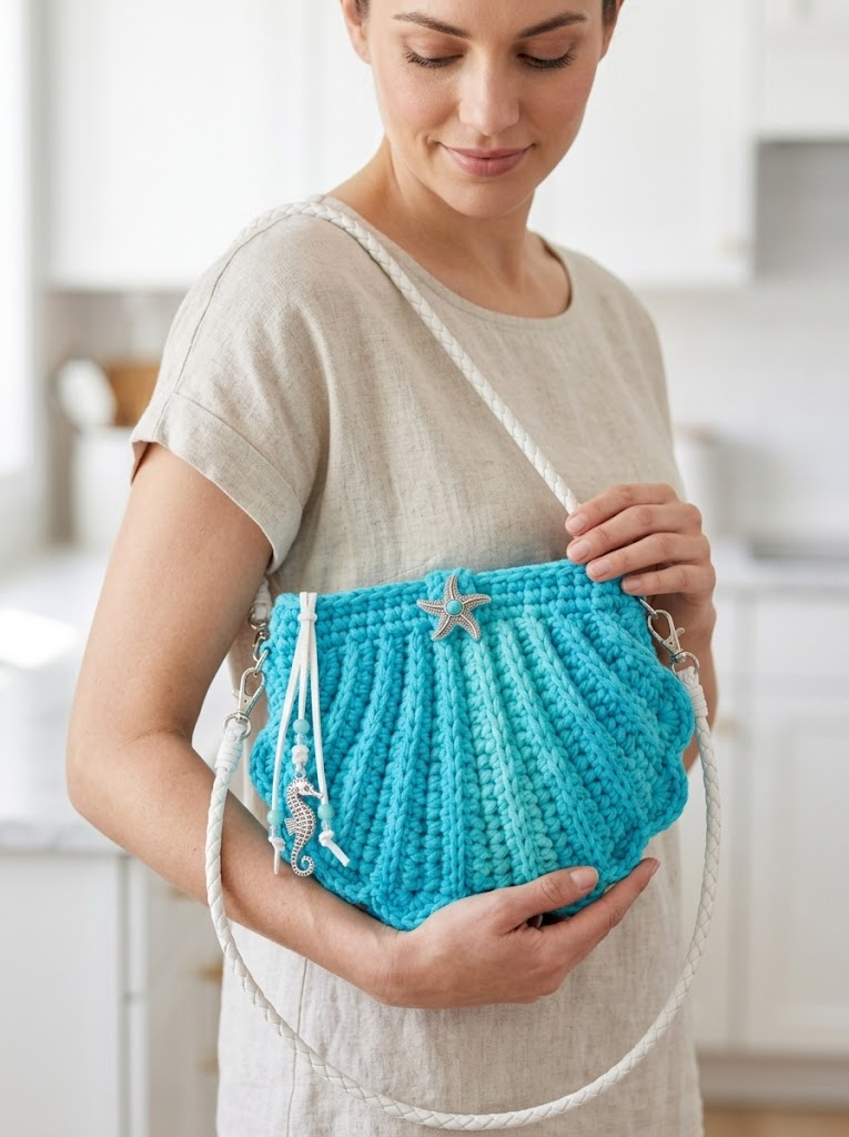Coastal Blue Seashell Crossbody Free Crochet Pattern