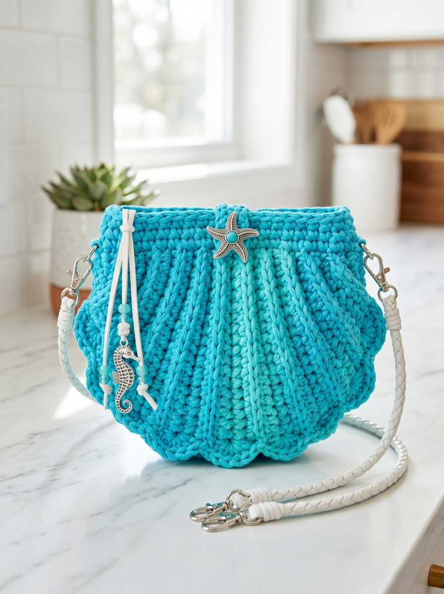 Coastal Blue Seashell Crossbody Crochet Pattern (PDF Download)