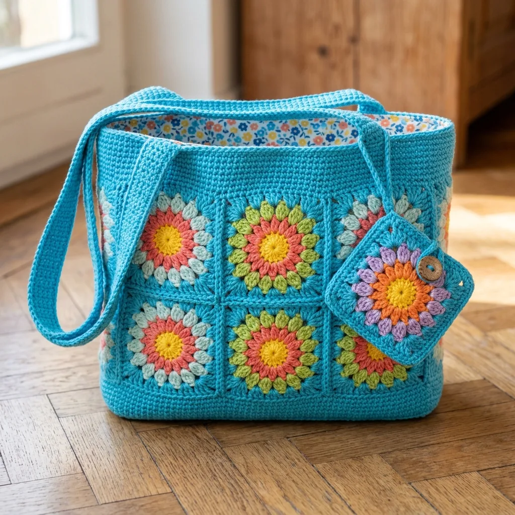 Colorful Granny Square Tote Bag Crochet Pattern