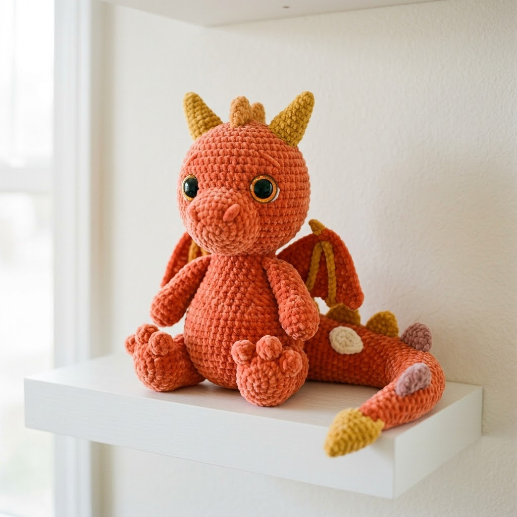 Coral Sunset Dragon Amigurumi Plush Crochet Pattern (PDF Download)
