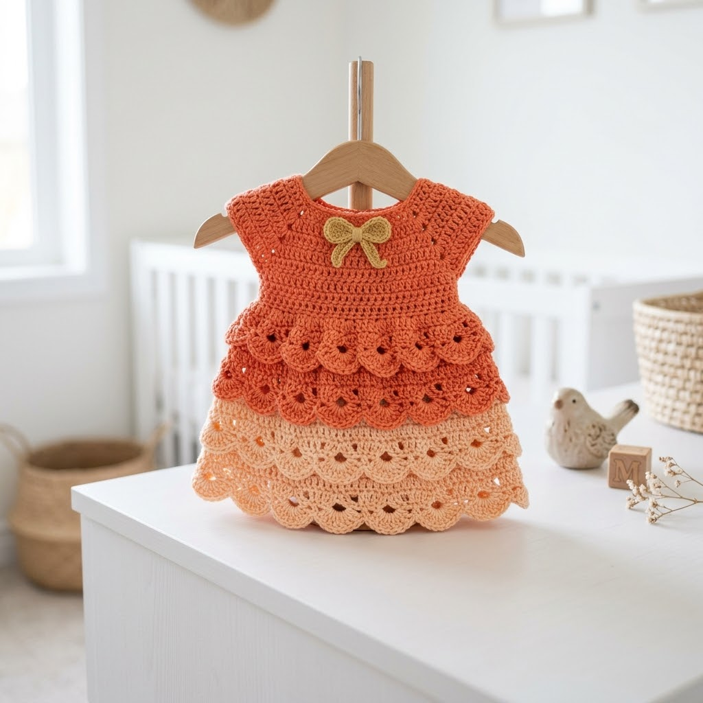 Coral Sunset Tiered Baby Dress Free Crochet Pattern