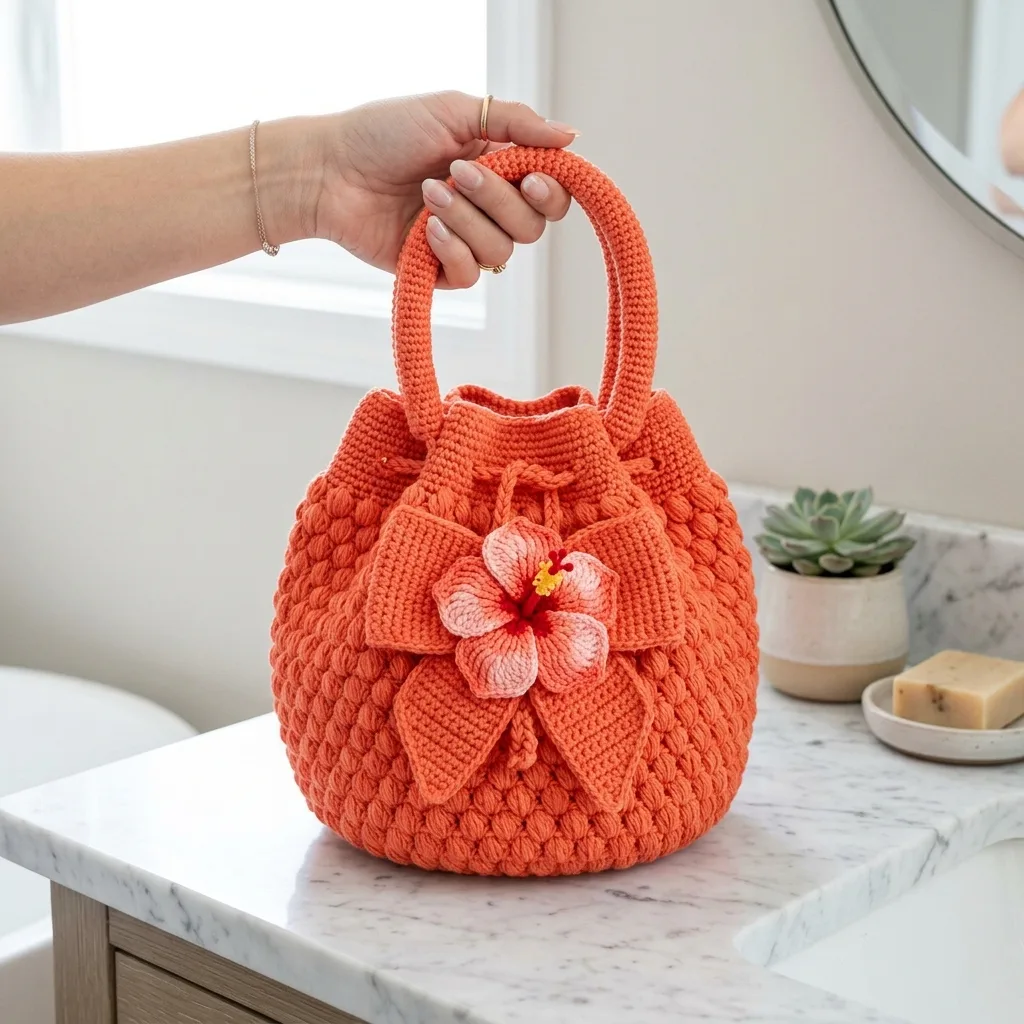 Coral Sunset Tropical Bow Bag Crochet Pattern