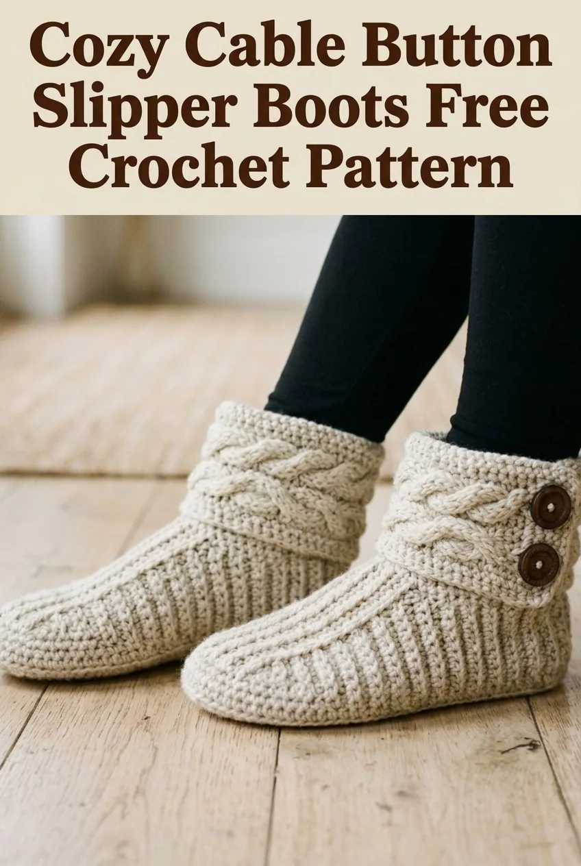 Cozy Cable Button Slipper Boots Free Crochet Pattern