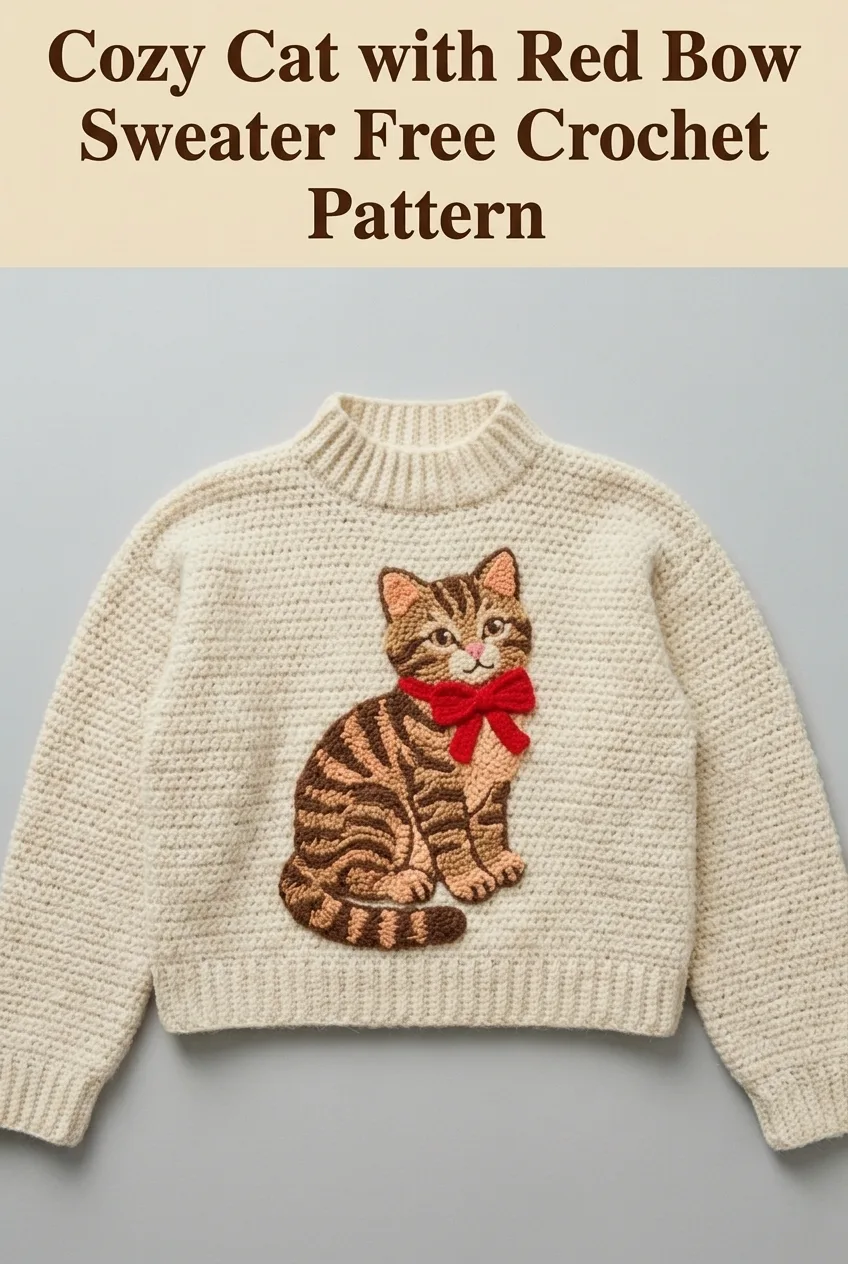 Cozy Cat with Red Bow Sweater Free Crochet Pattern