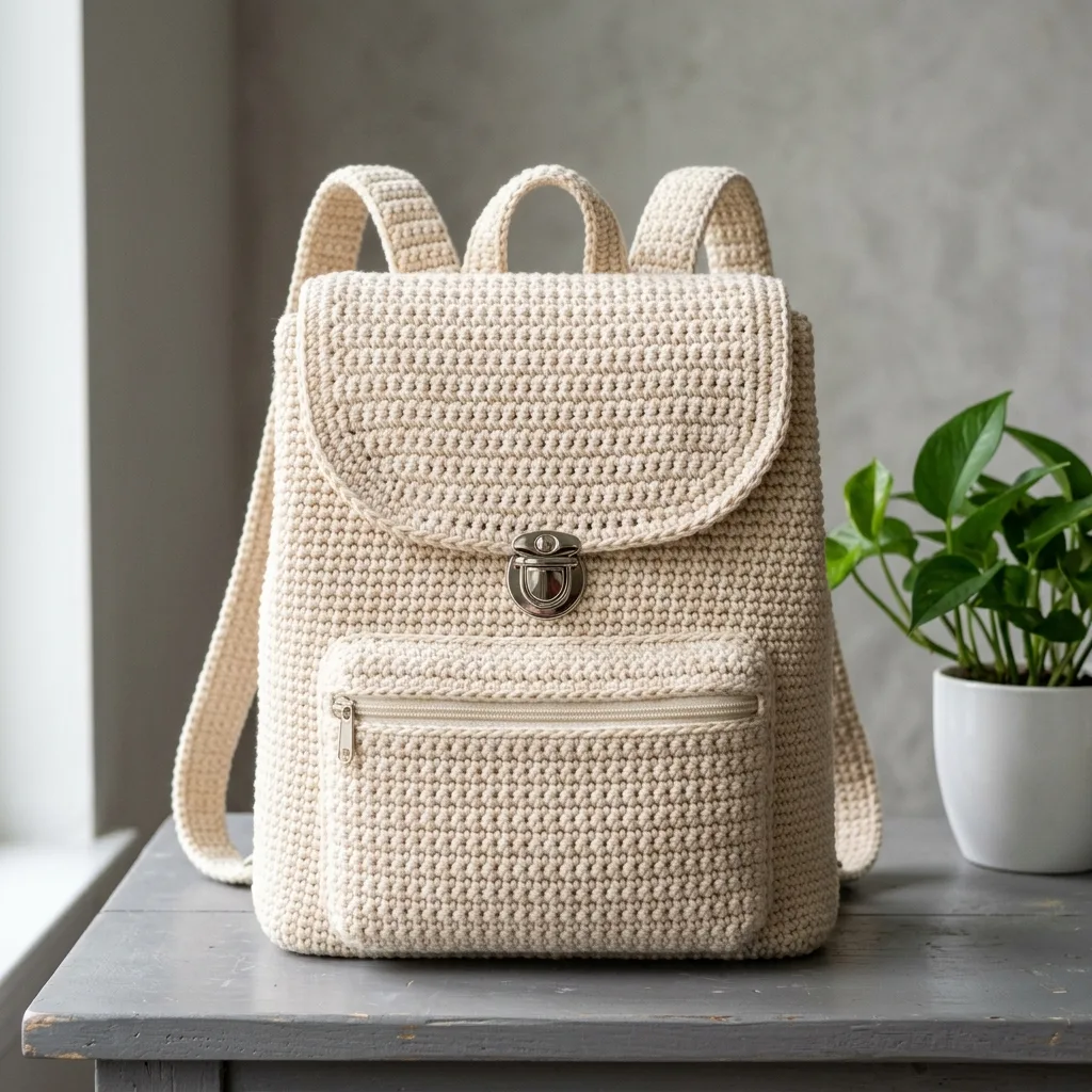 Cream Classic Crochet Backpack