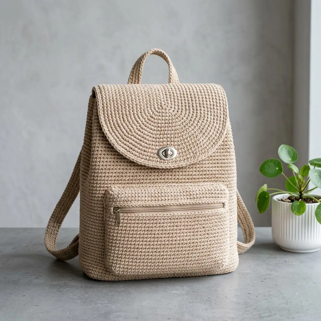 Cream Minimalist Everyday Backpack Free Crochet Pattern