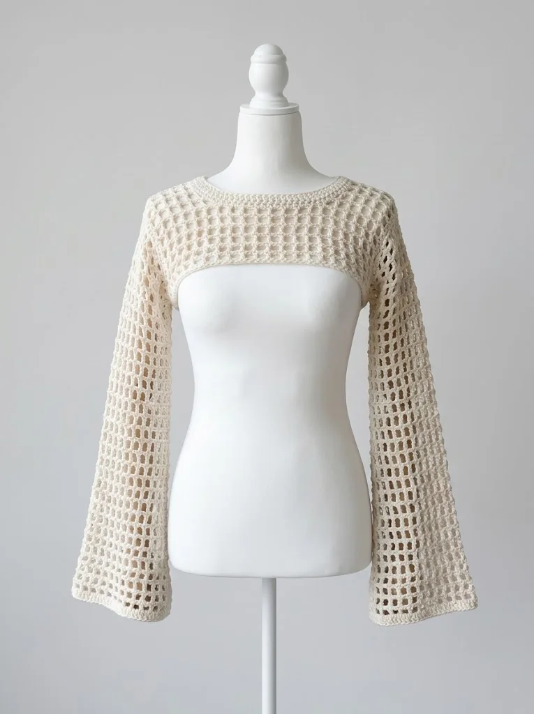 Cream Open Mesh Crochet Shrug Free Crochet Pattern