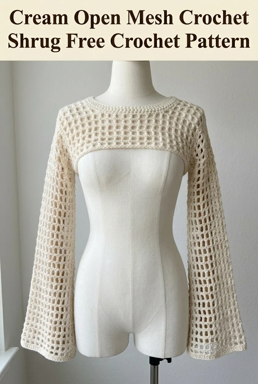 Cream Open Mesh Crochet Shrug Free Crochet Pattern