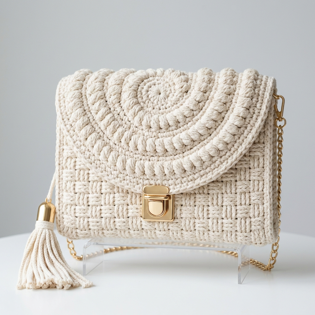 Cream White Spiral Clutch Bag Free Crochet Pattern