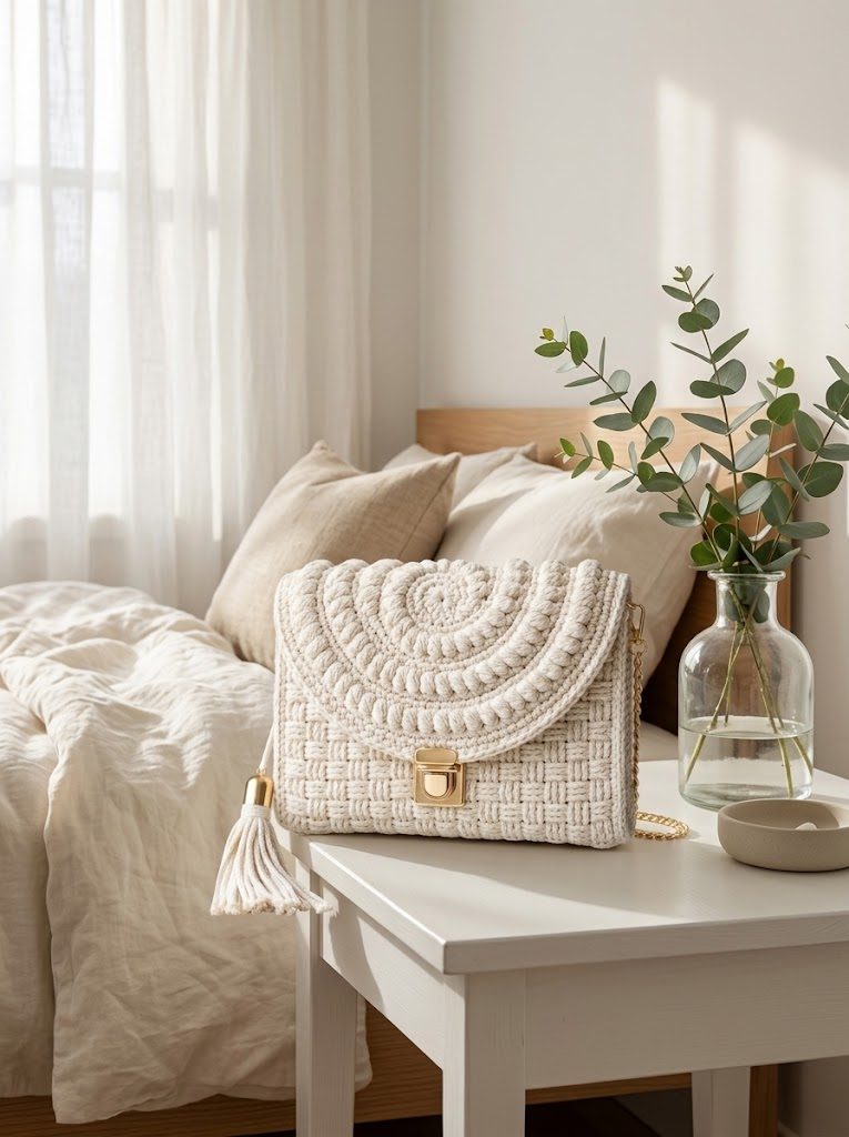Cream White Spiral Clutch Bag Free Crochet Pattern