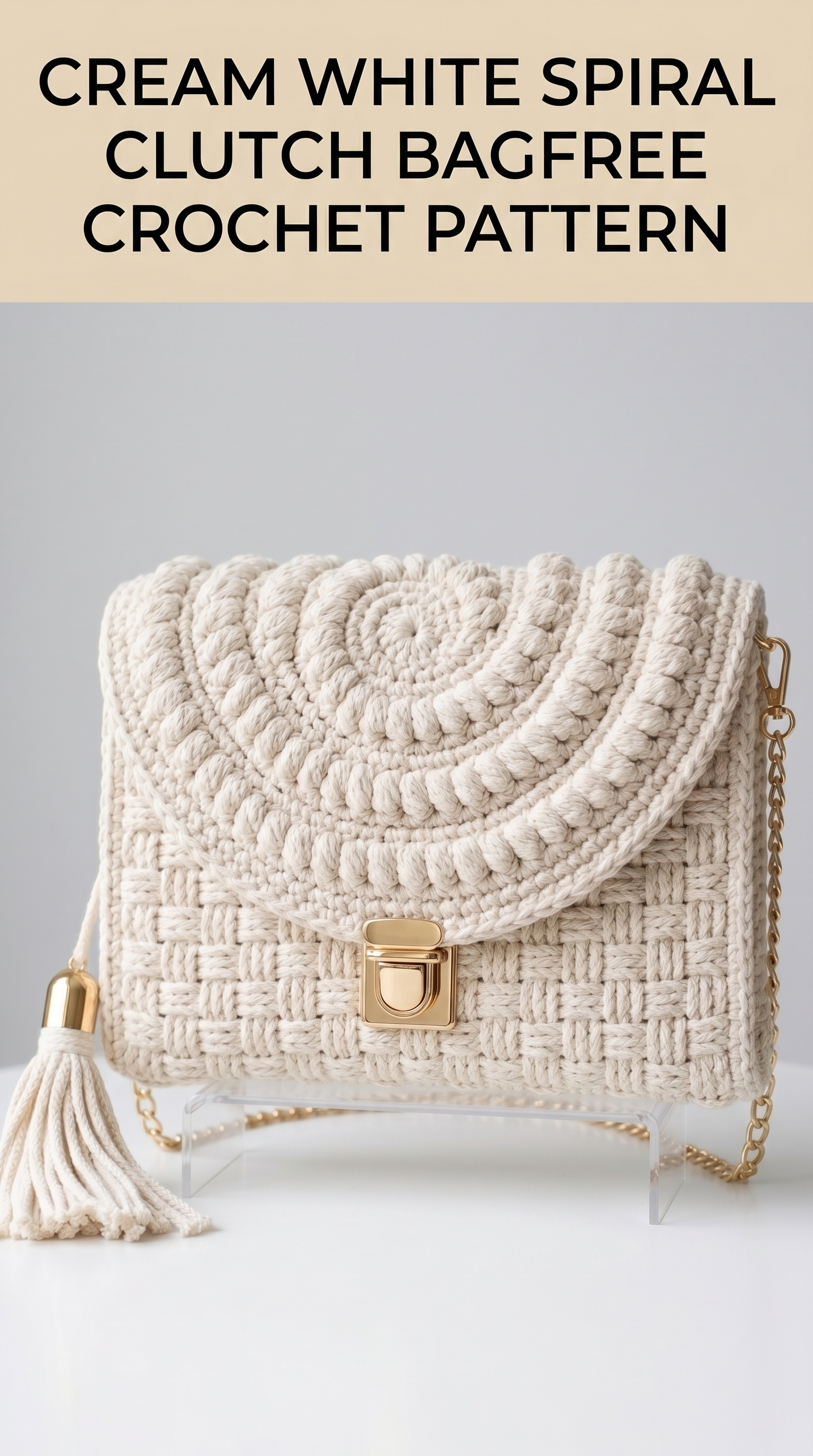 Cream White Spiral Clutch Bag Free Crochet Pattern
