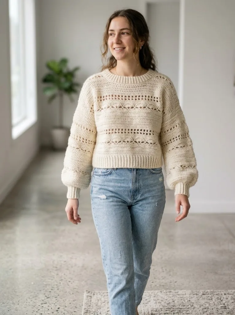 Creamy Openwork Lace Sweater Free Crochet Pattern
