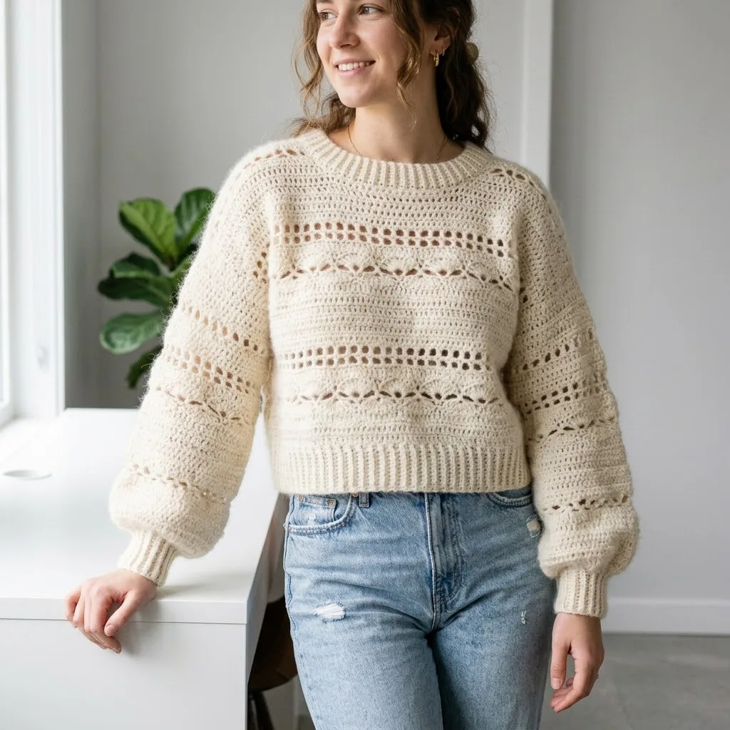 Creamy Openwork Lace Sweater Free Crochet Pattern