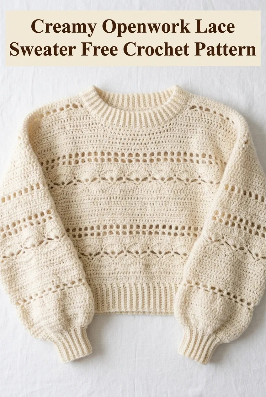 Creamy Openwork Lace Sweater Free Crochet Pattern