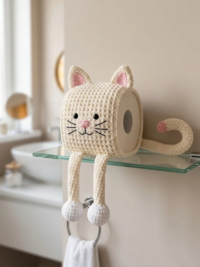 Creamy White Cat Toilet Paper Cozy Free Crochet Pattern